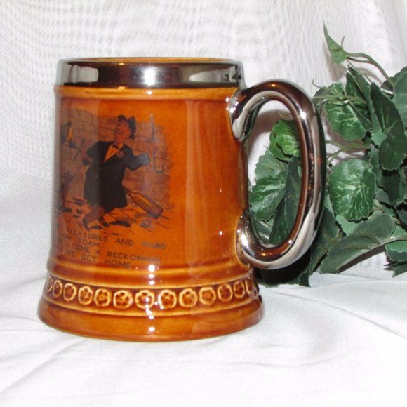 Vintage Beer Mug Lord Nelson Pottery Stein Silver Rim England Barware Pub Decor - Picture 1 of 7